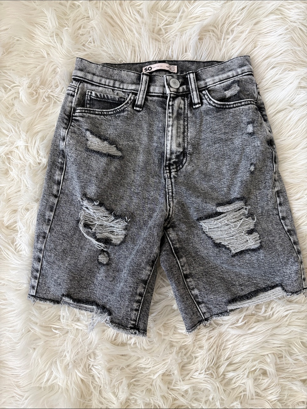 SO Distressed Gray High-Rise Jean Shorts